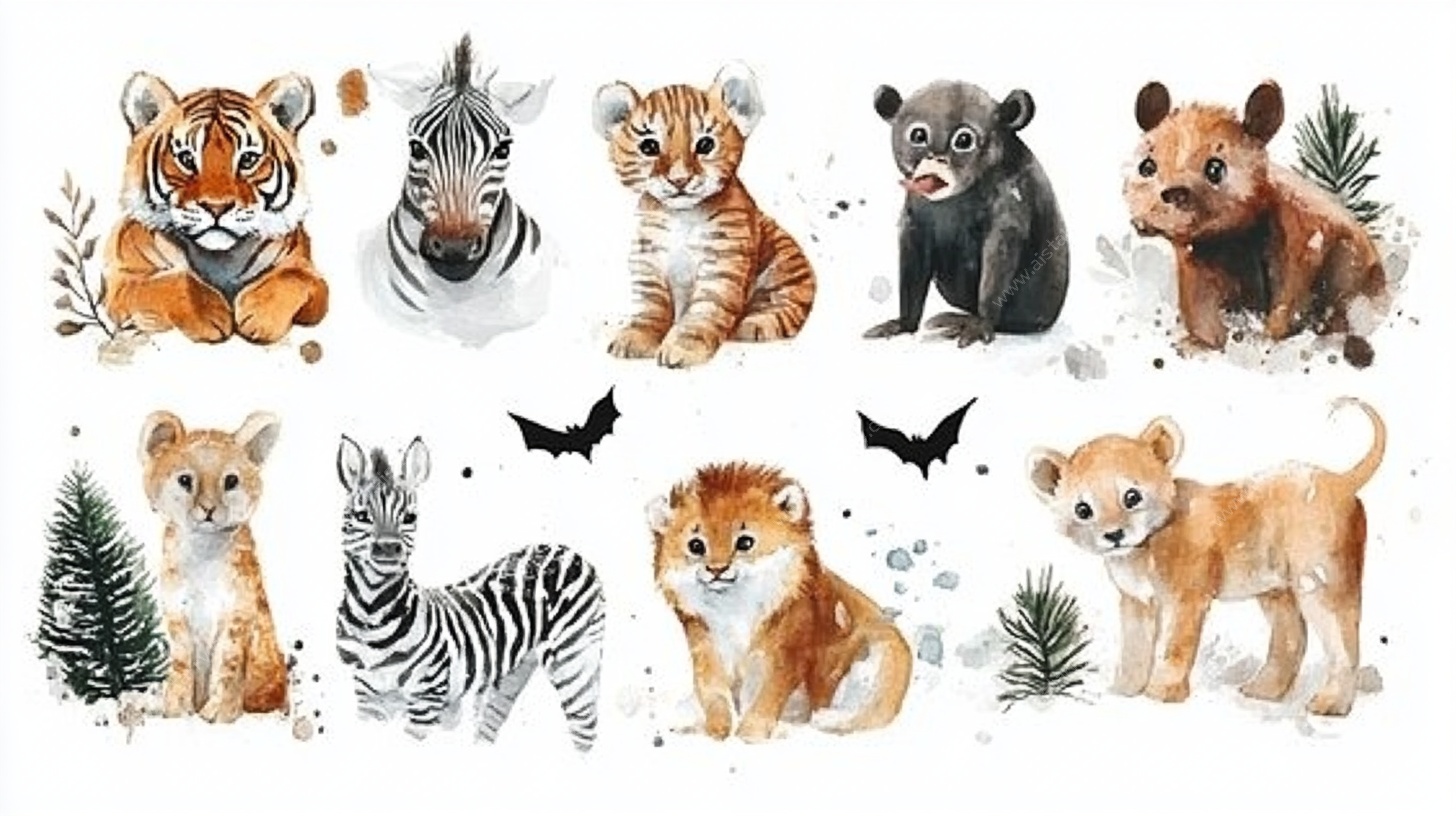 可爱动物水彩插画集合