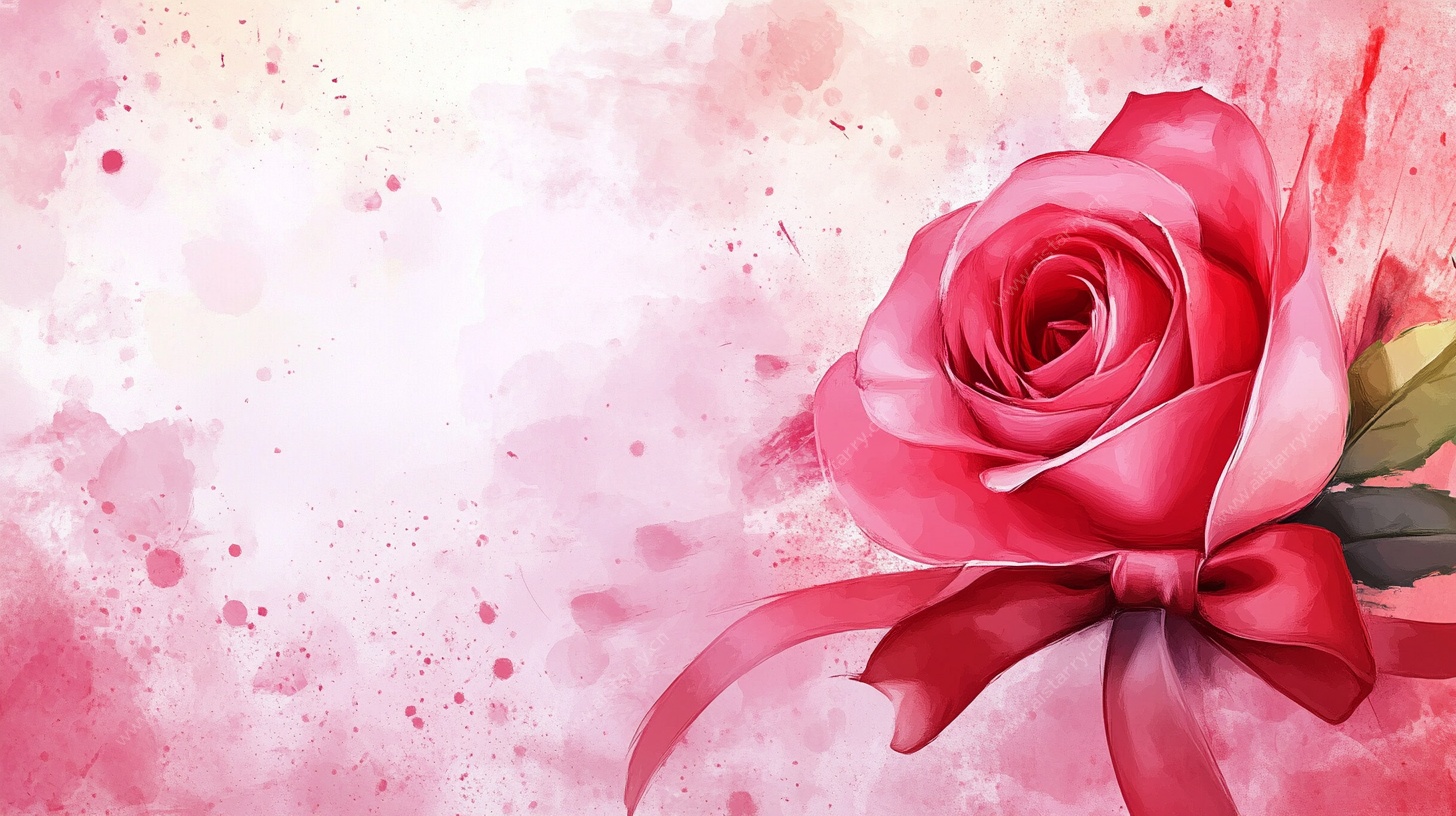 粉红玫瑰水彩绘