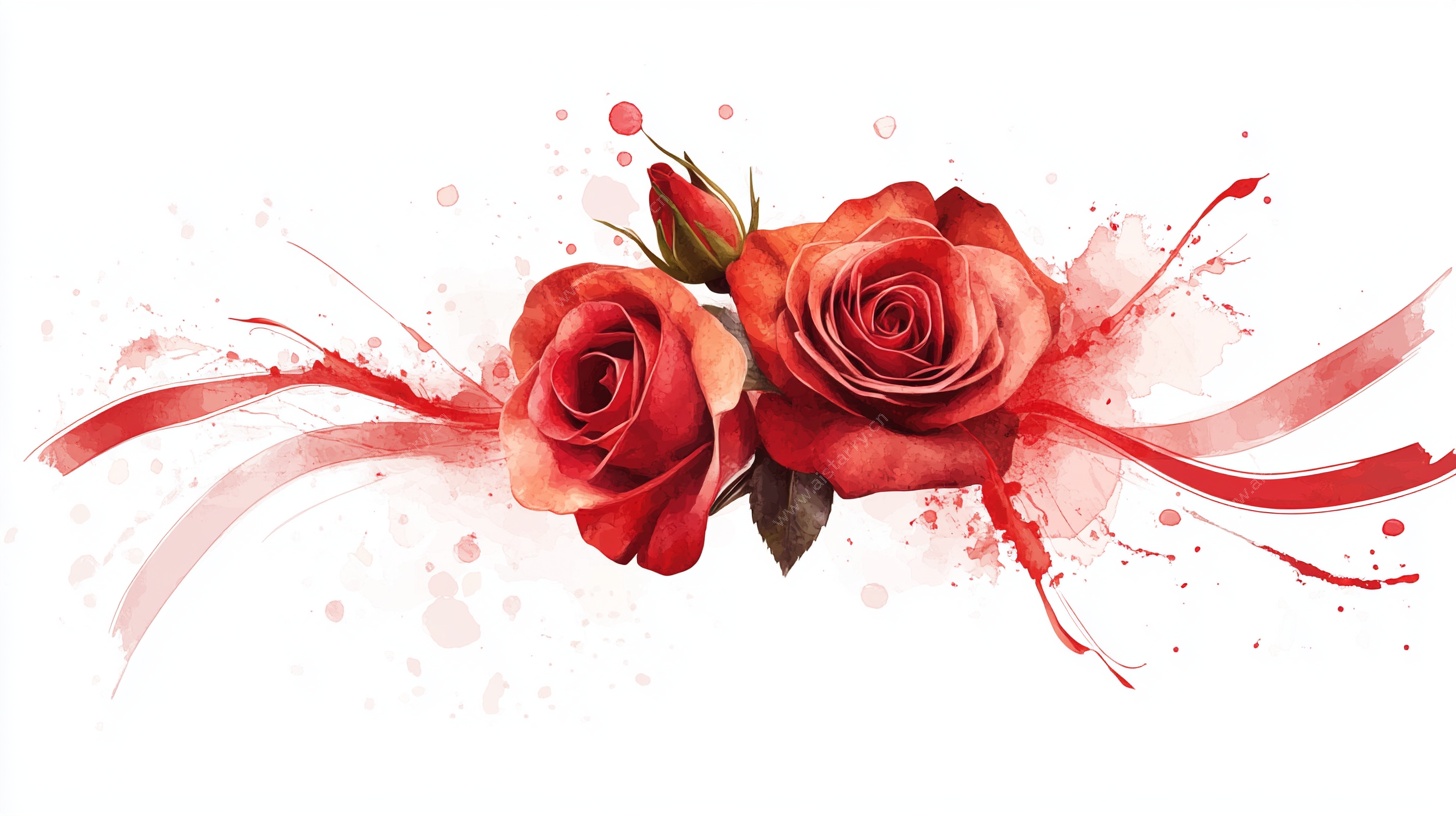 红玫瑰水彩画装饰元素