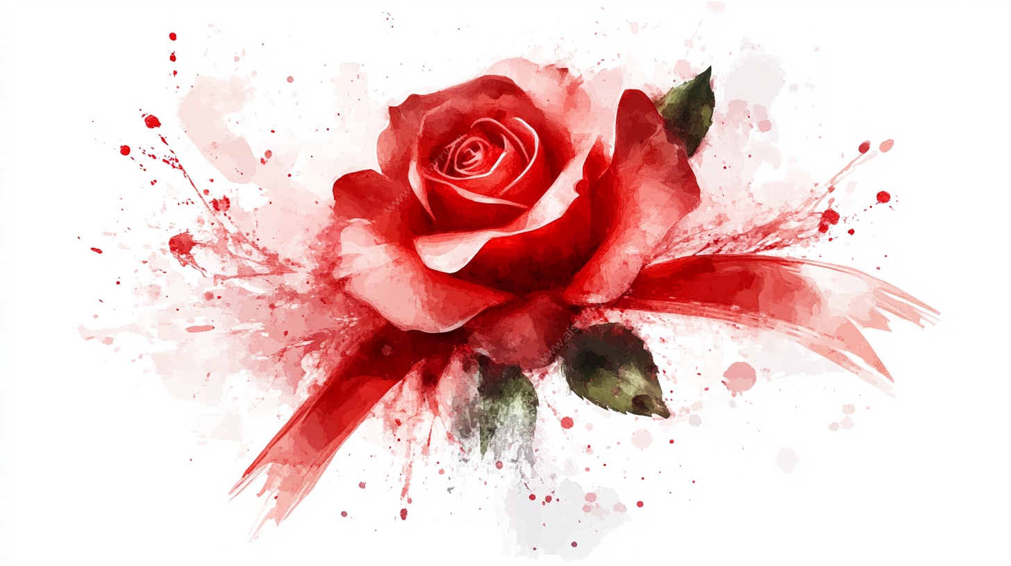 水彩红玫瑰艺术插画