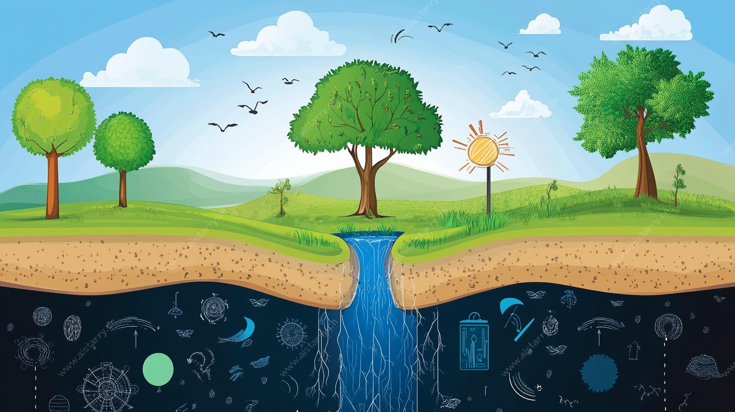 田园生态景观插画