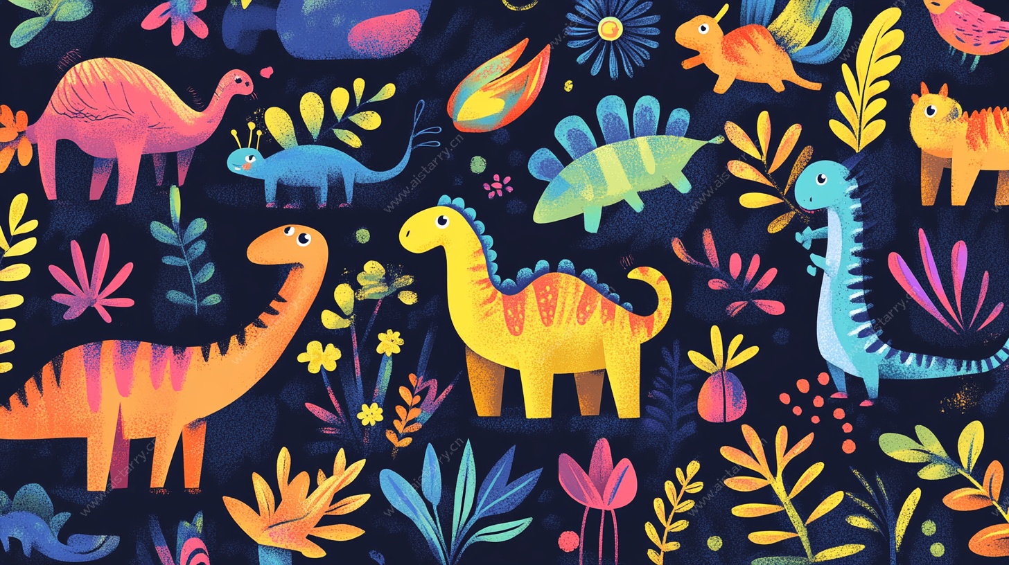 缤纷恐龙花卉图案世界