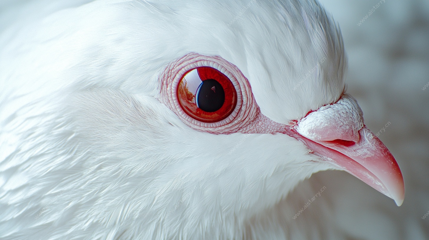白鸽特写 红眸粉喙之美