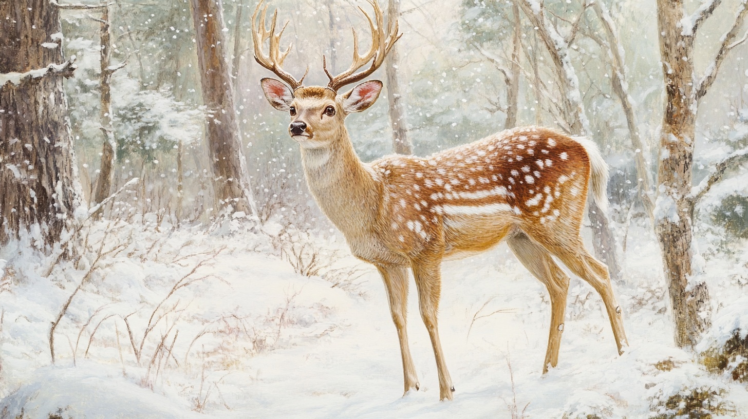 雪林中的梅花鹿