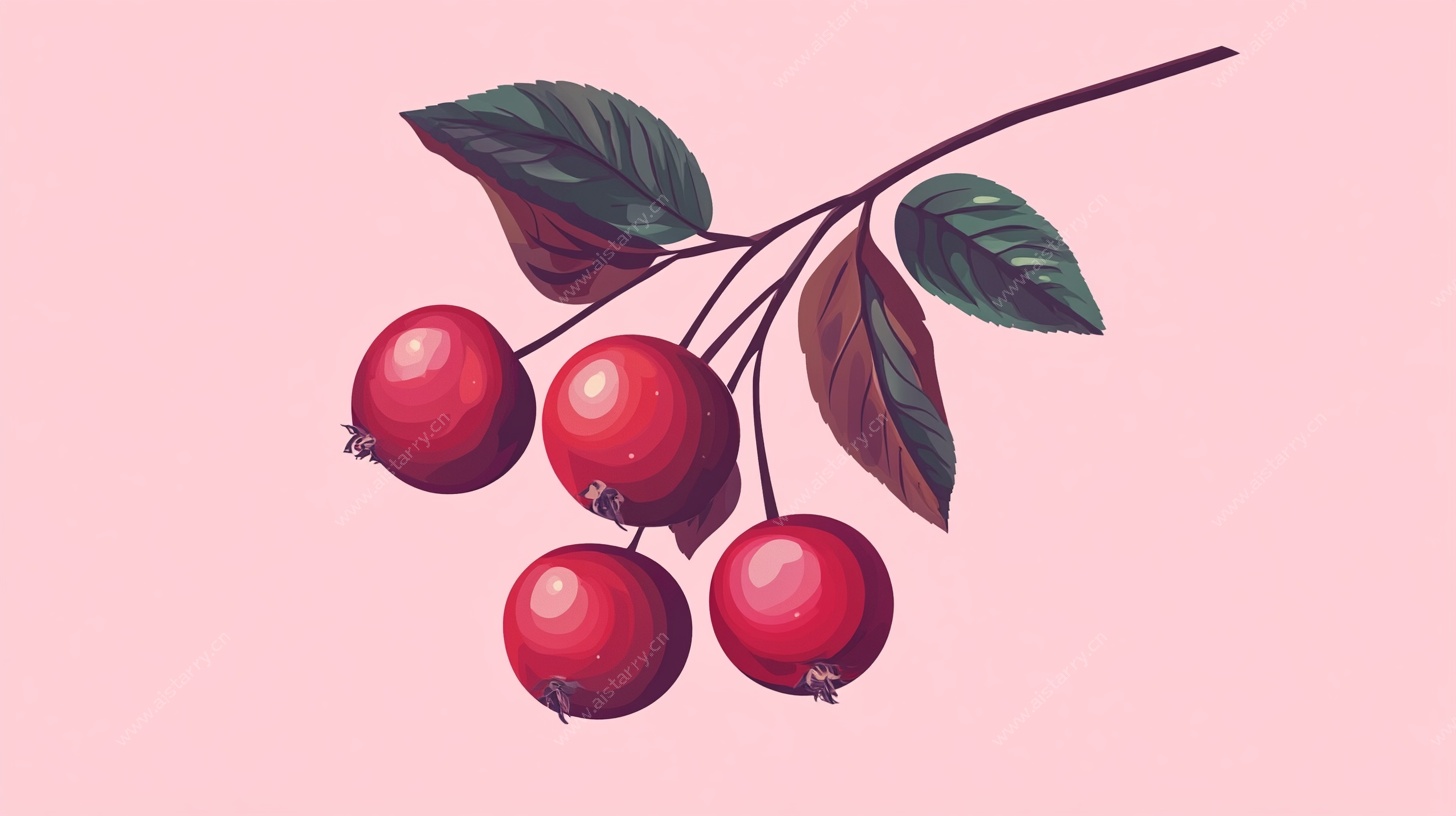红果枝叶插画