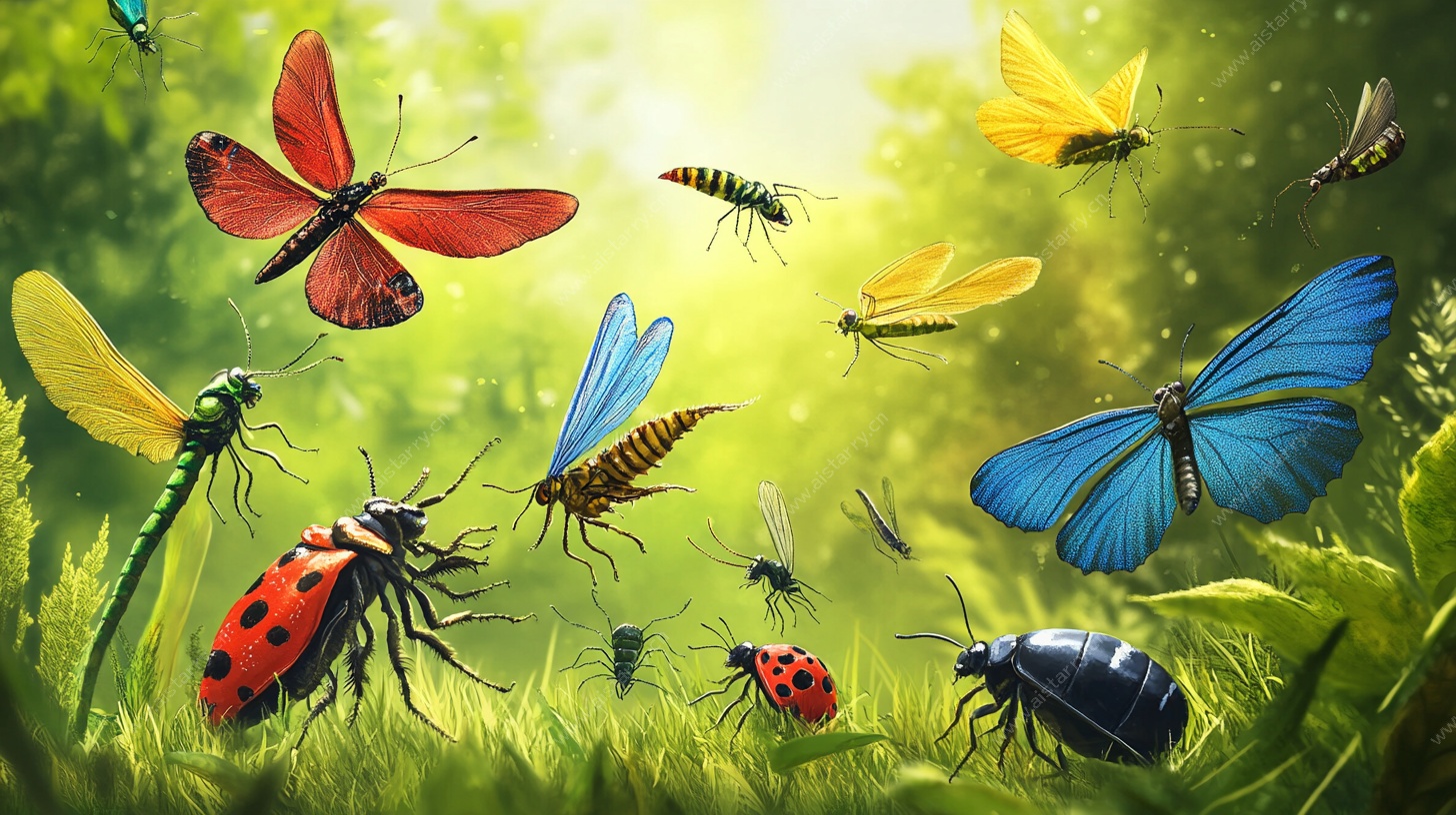 多彩昆虫的梦幻草地聚会