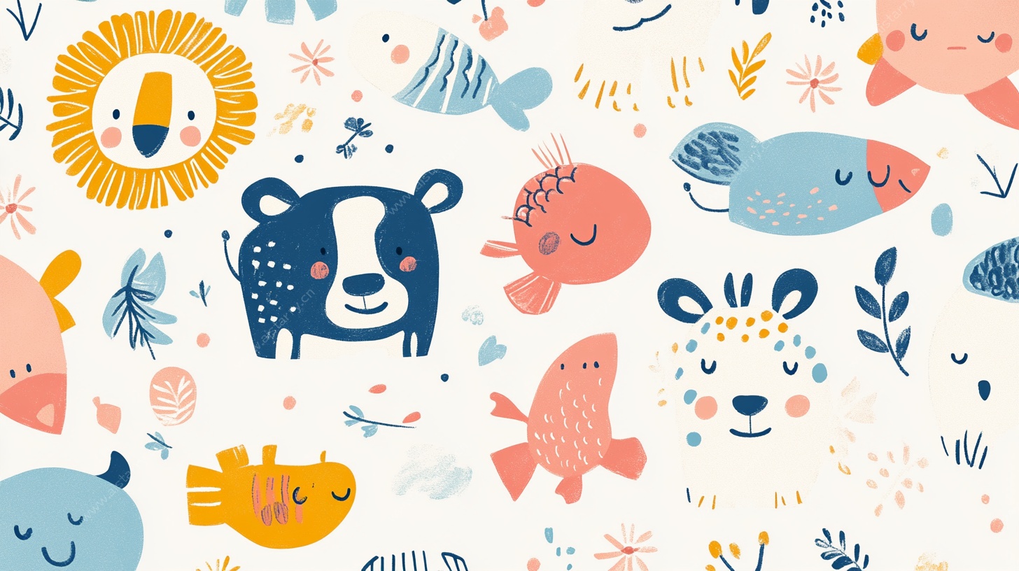 可爱动物卡通图案背景图