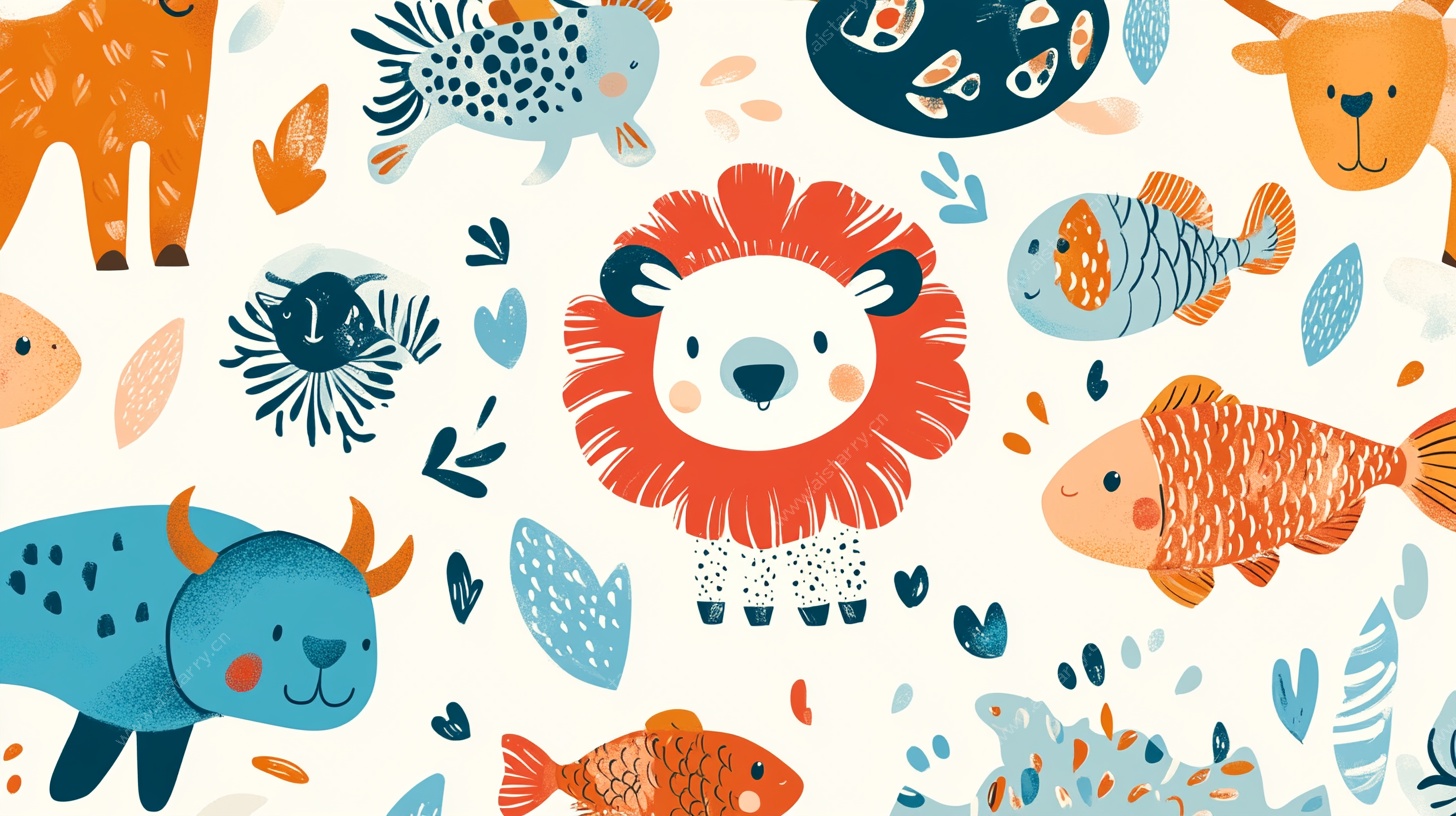 可爱动物卡通无缝图案