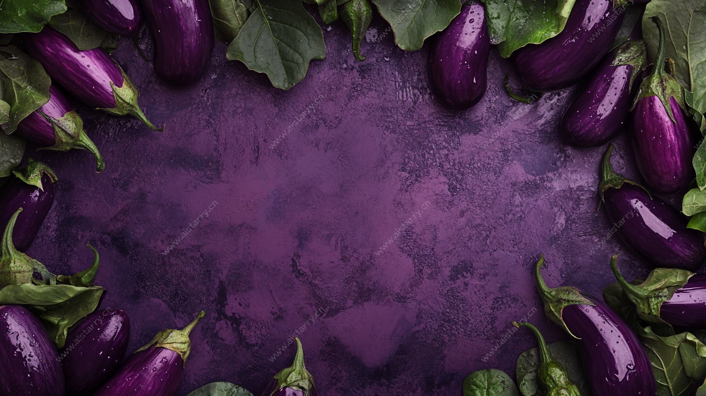 紫茄绿叶围成的创意边框