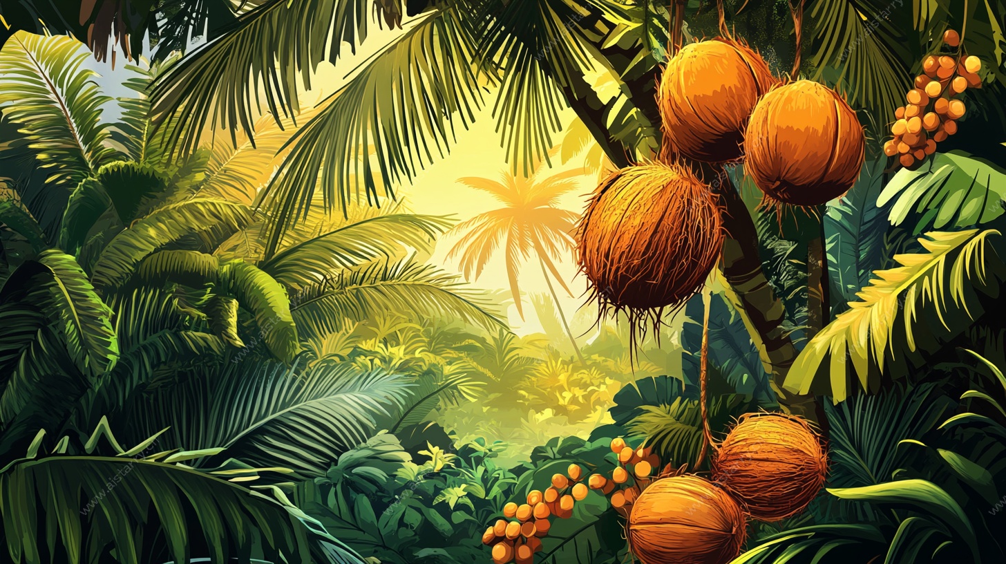 热带椰林风光插画