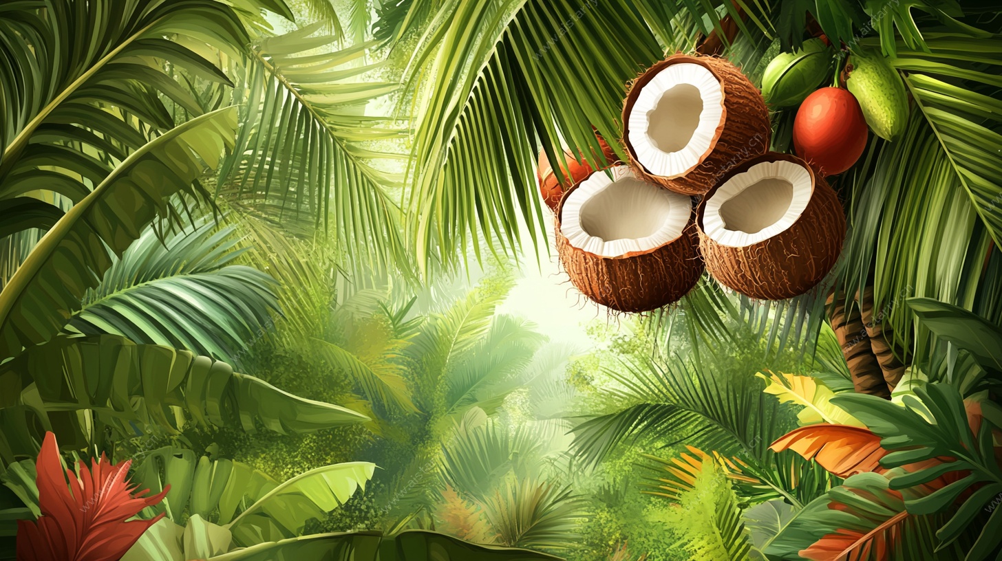 热带椰果丛林风光图