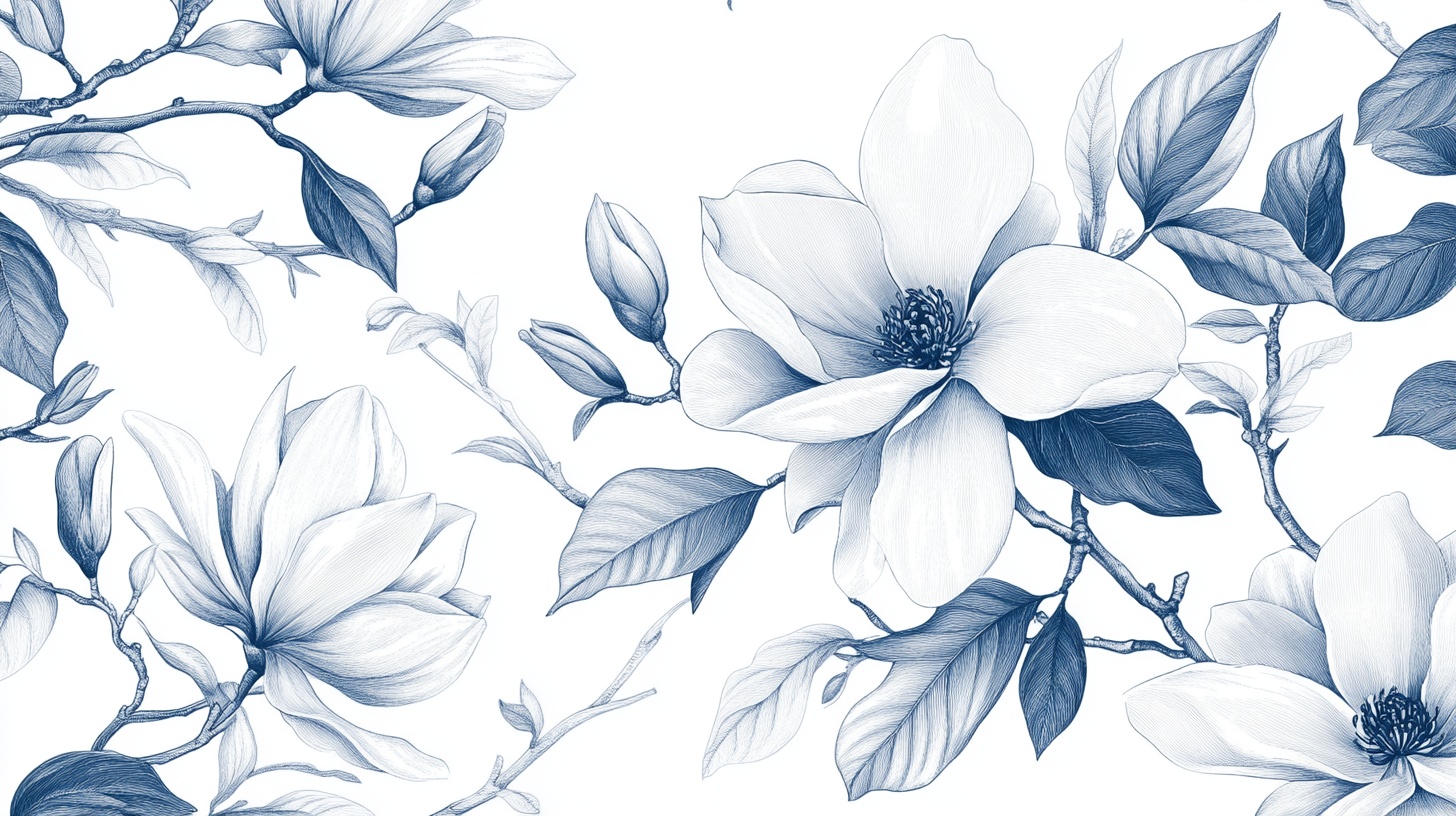 蓝白玉兰花枝图案