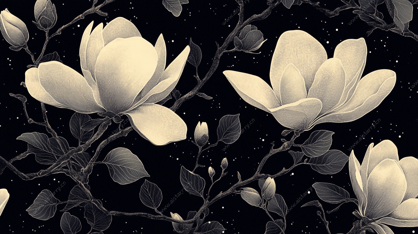 玉兰花夜影花卉图案