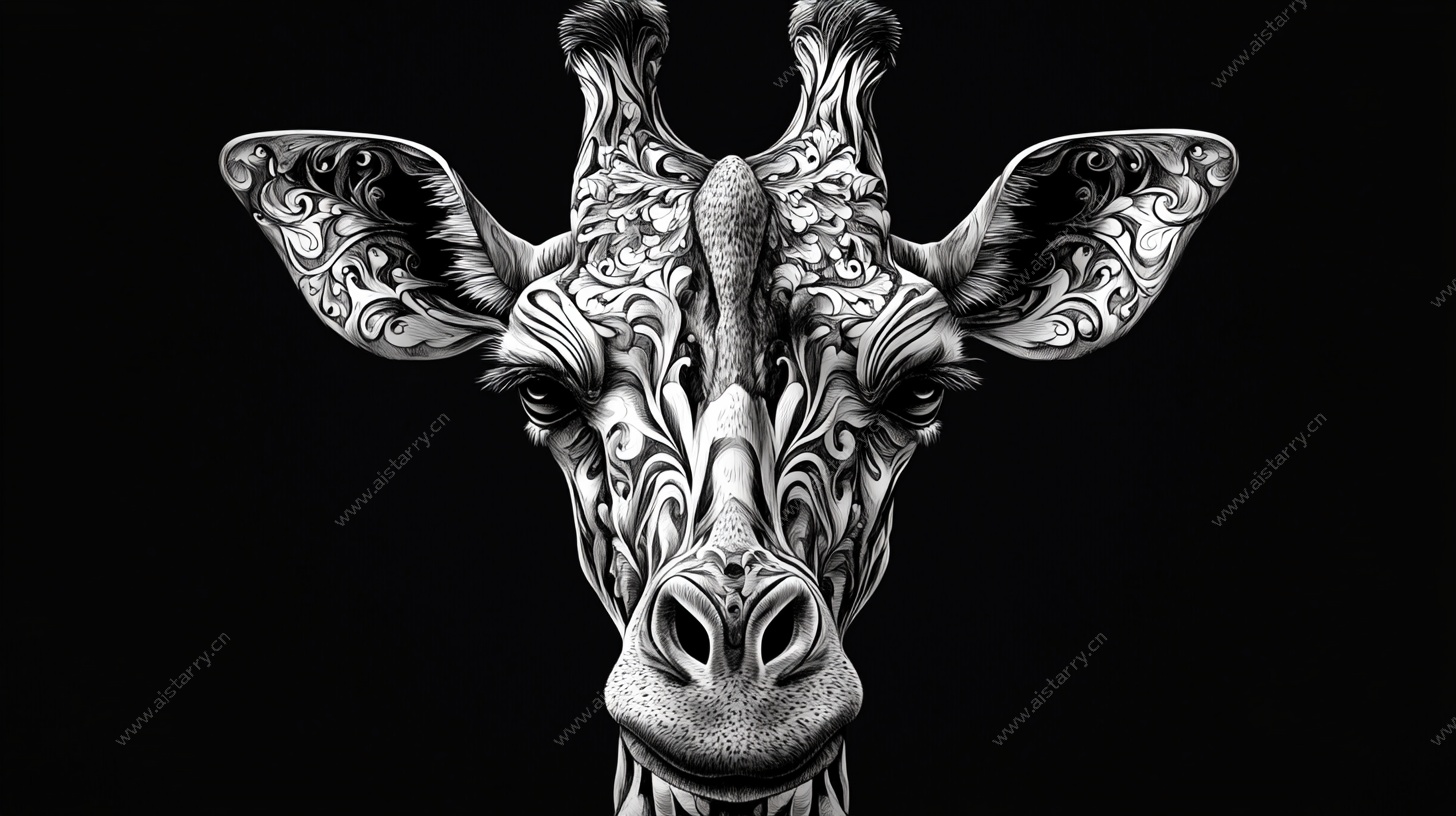 黑白花纹长颈鹿艺术头像