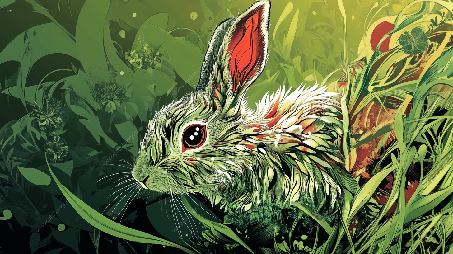 草丛中的奇幻兔子插画