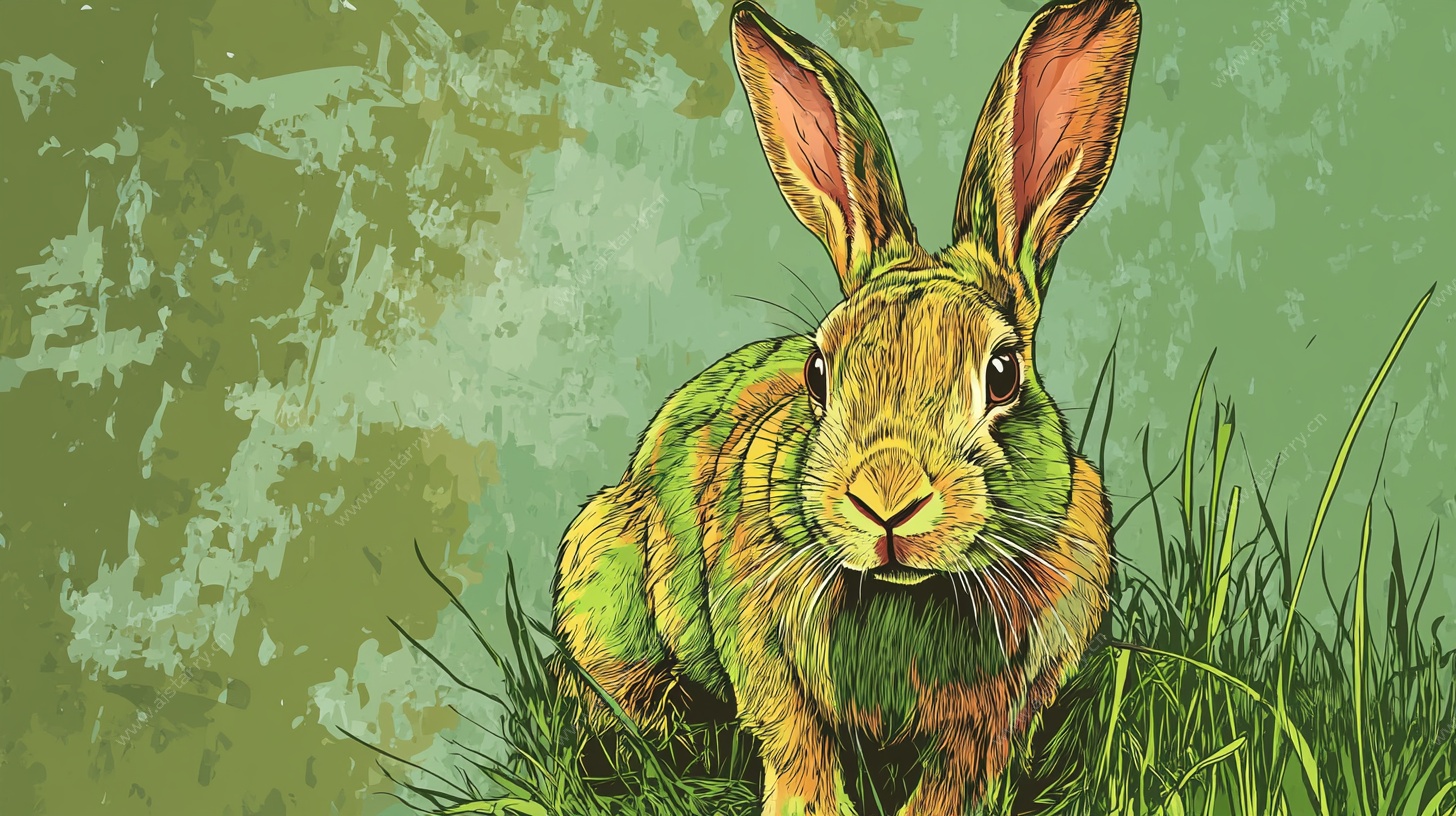 草丛中的彩色野兔插画