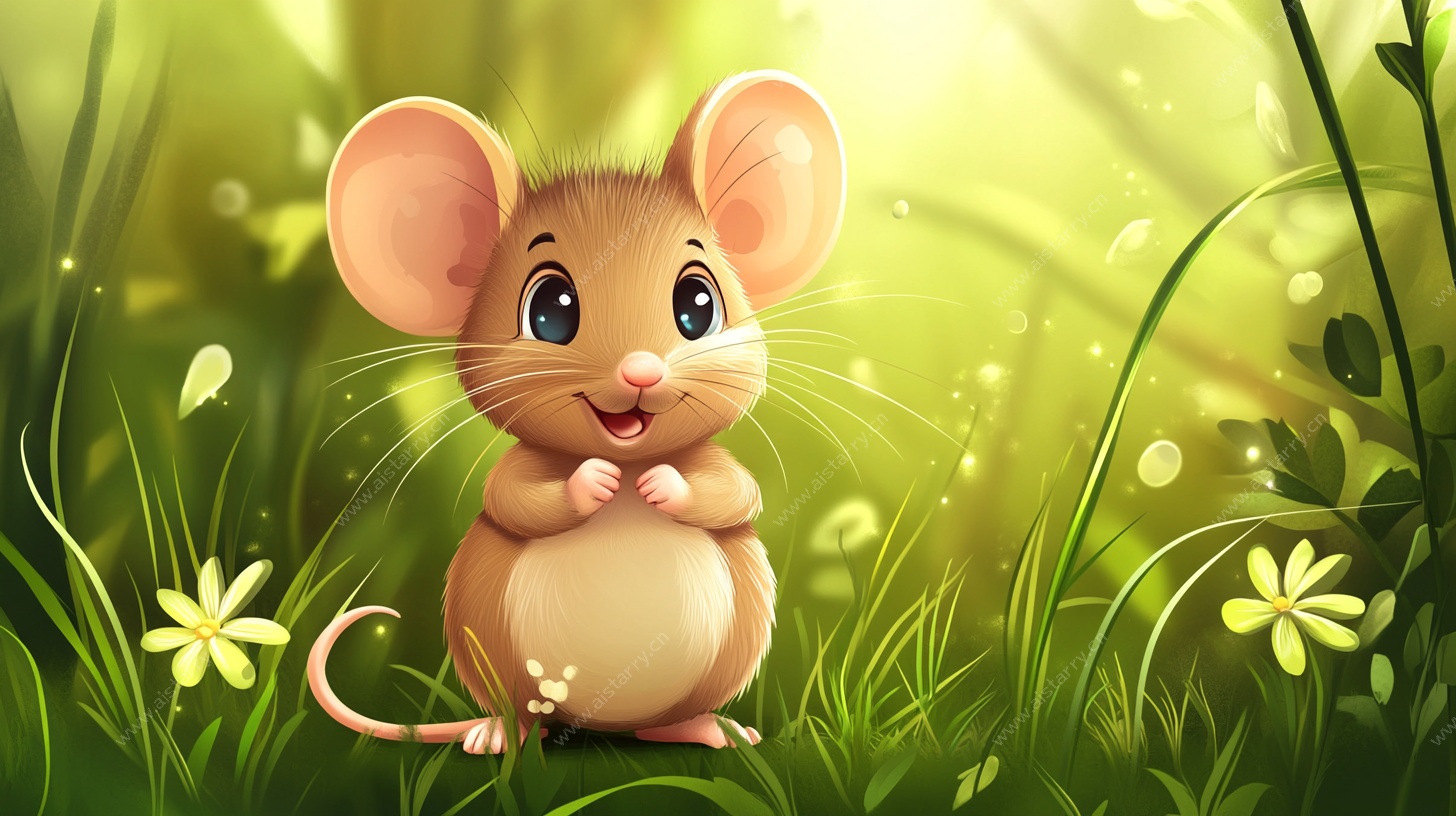 可爱小老鼠置身绿意草地