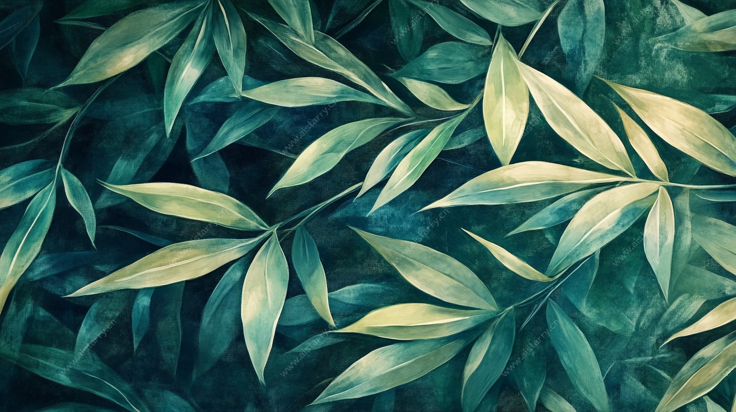 清新绿叶水彩背景图