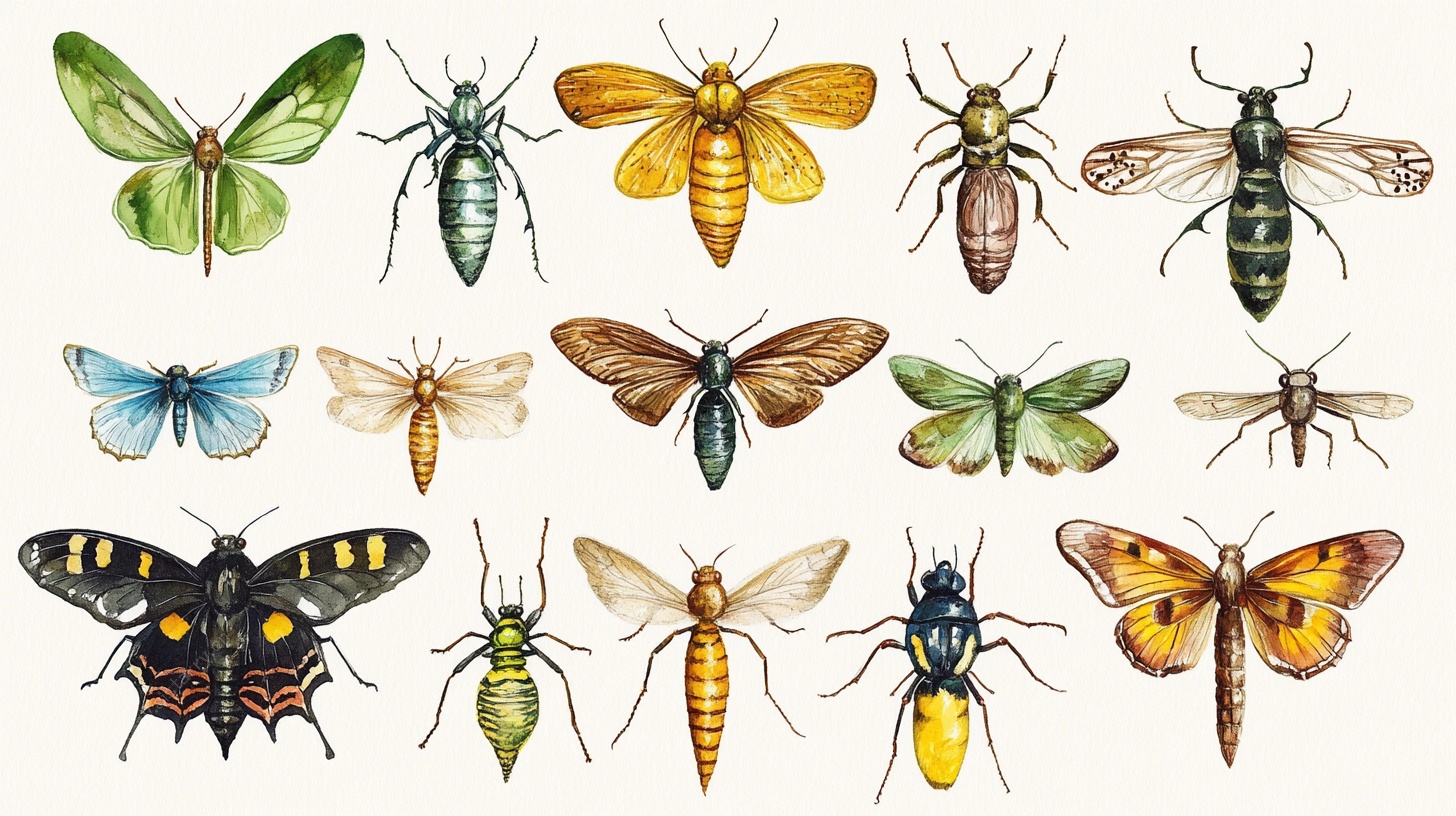 手绘多彩昆虫集合图