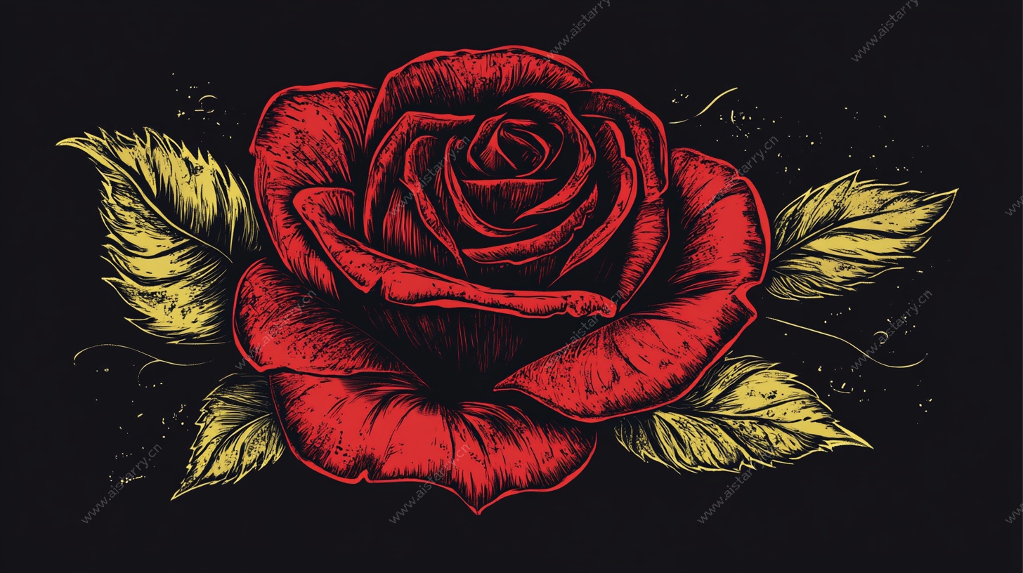 手绘红玫瑰插画