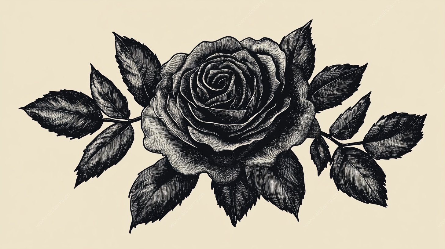 手绘黑玫瑰插画