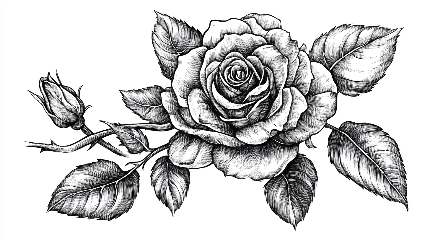 手绘黑白玫瑰插画