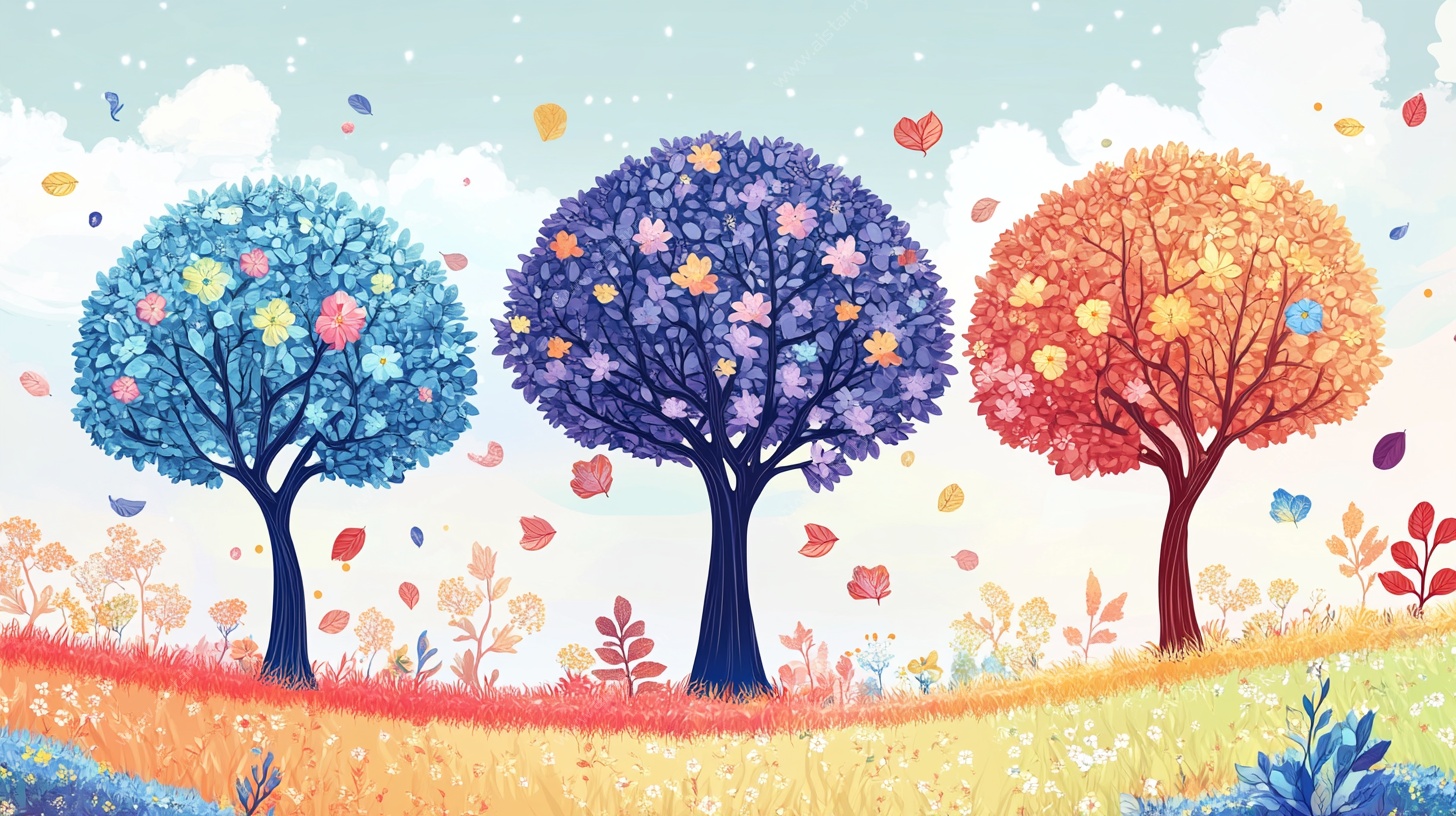 梦幻三色树的童话风景