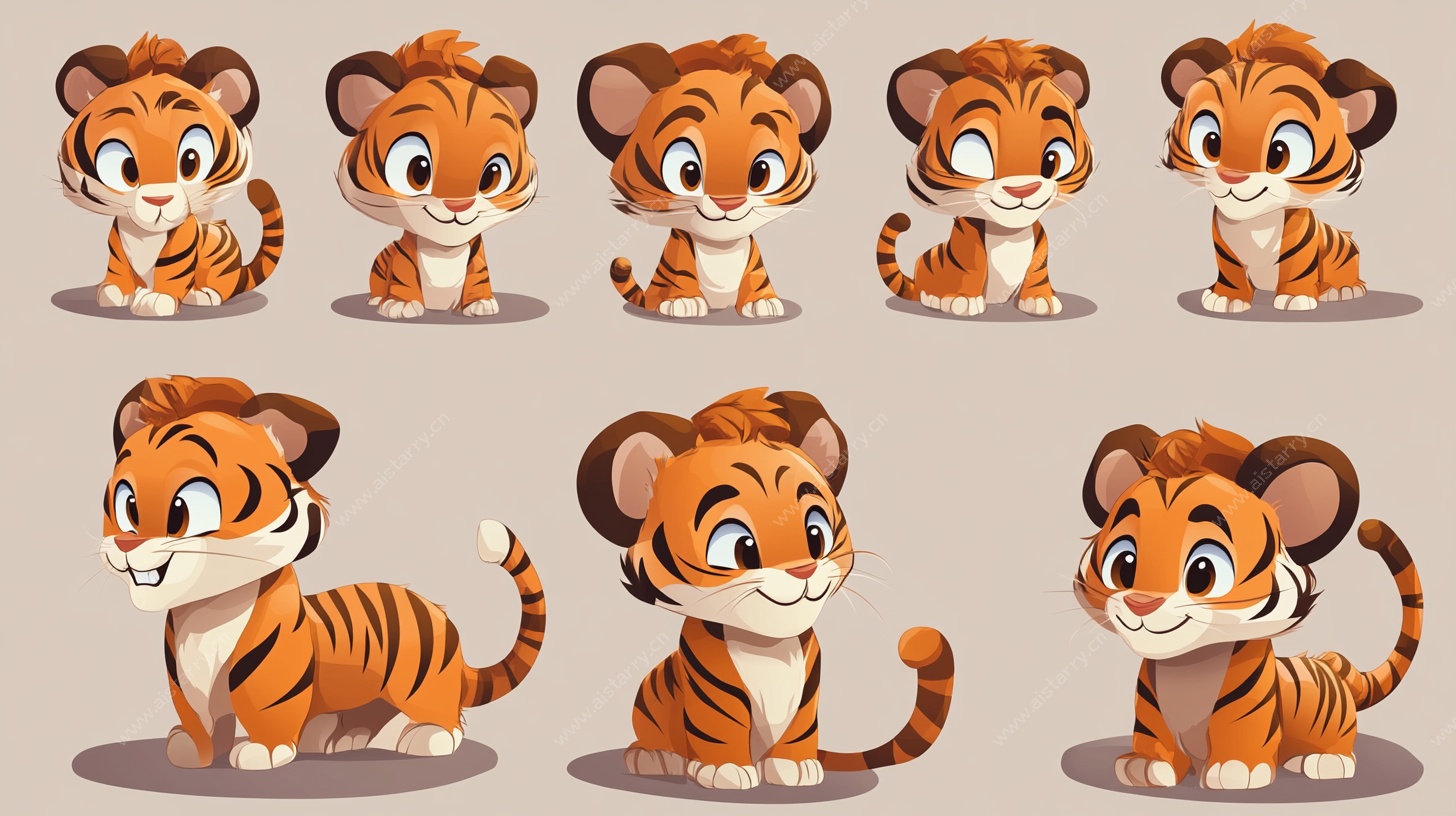 可爱小老虎多表情插画