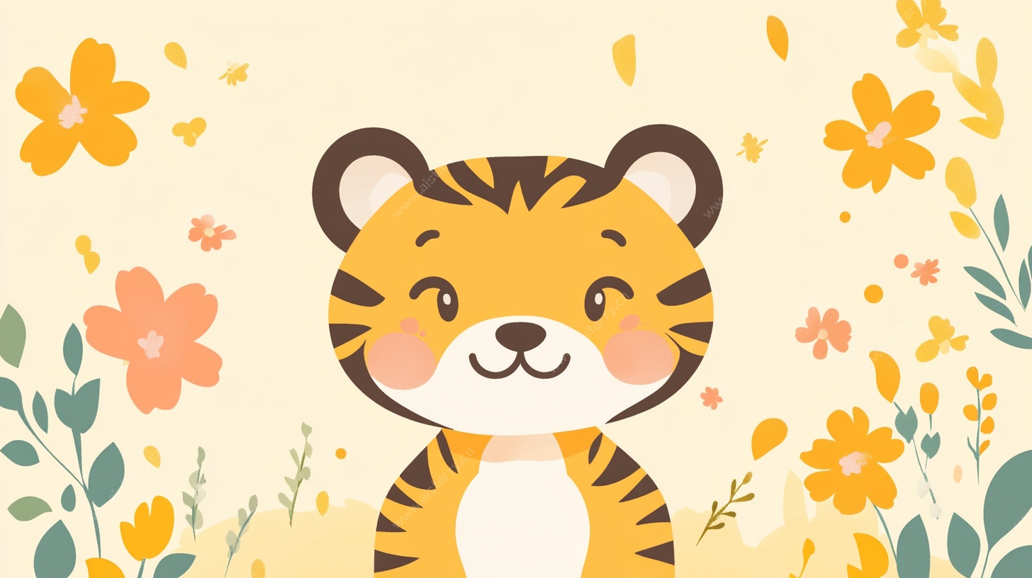 可爱小老虎花丛插画