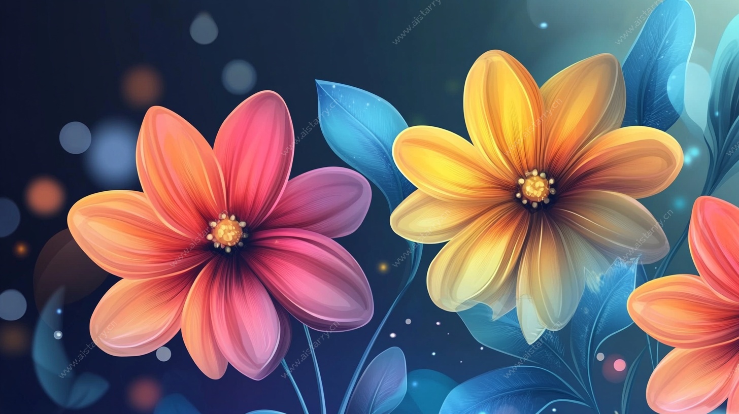 梦幻多彩花卉插画