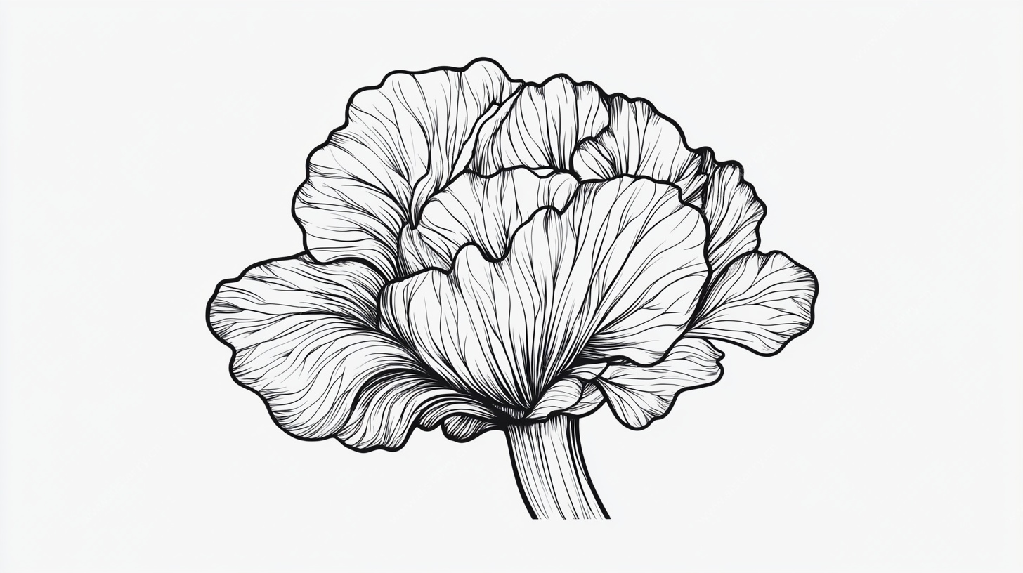 手绘线条风单朵牡丹花