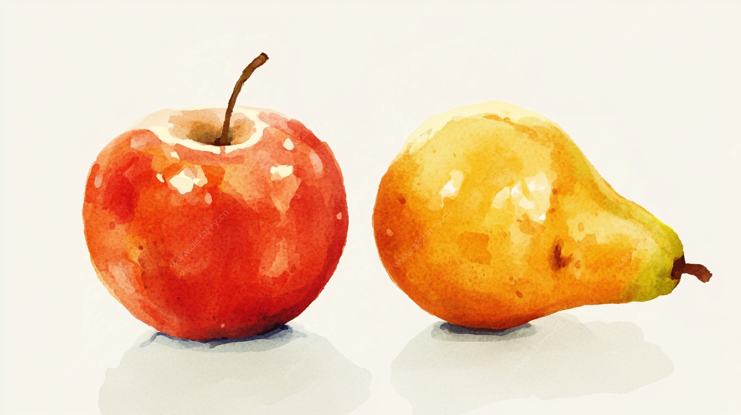 水彩绘苹果与梨静物图