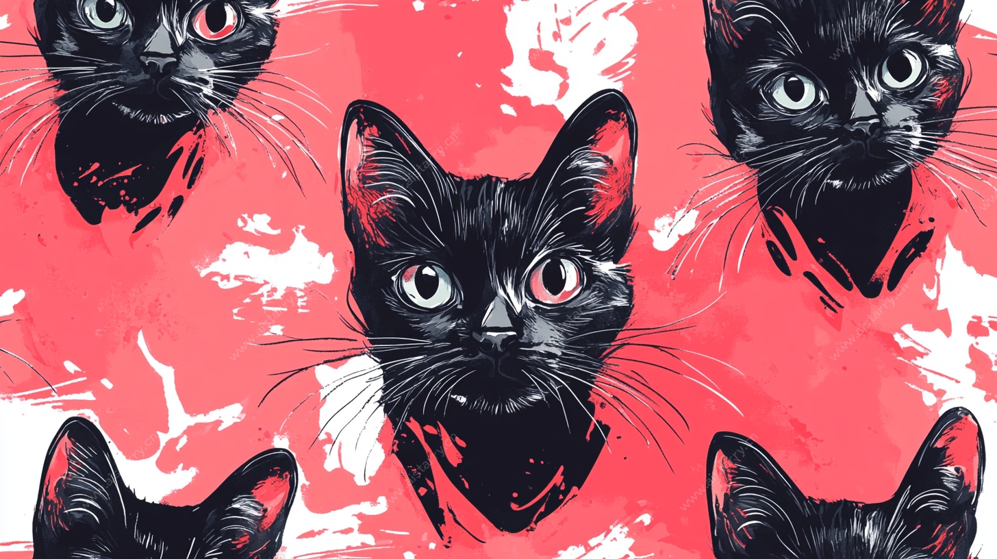 黑猫图案 活力泼墨风
