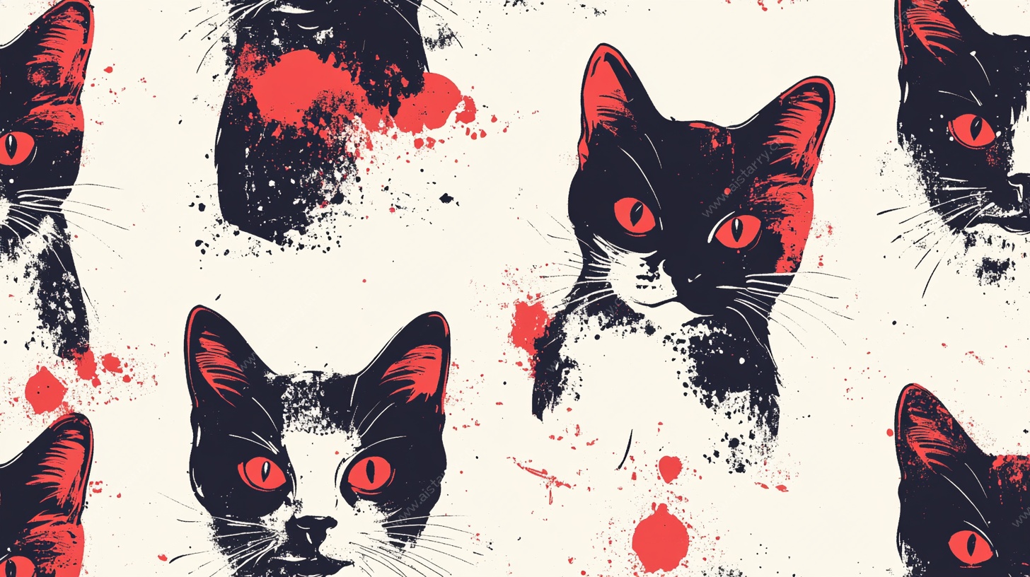 黑猫红墨点艺术图案