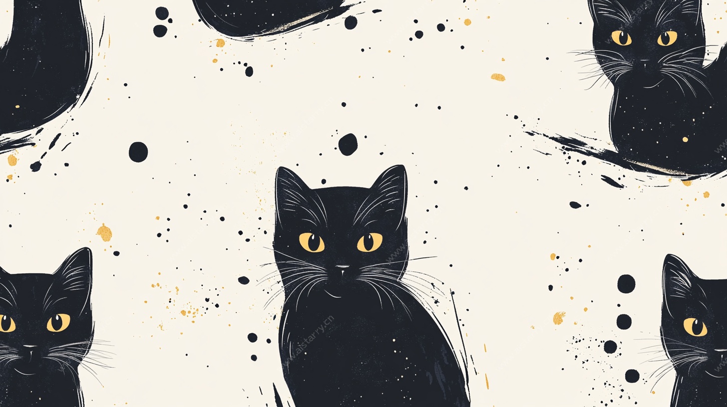 黑猫图案 灵动水墨风装饰画