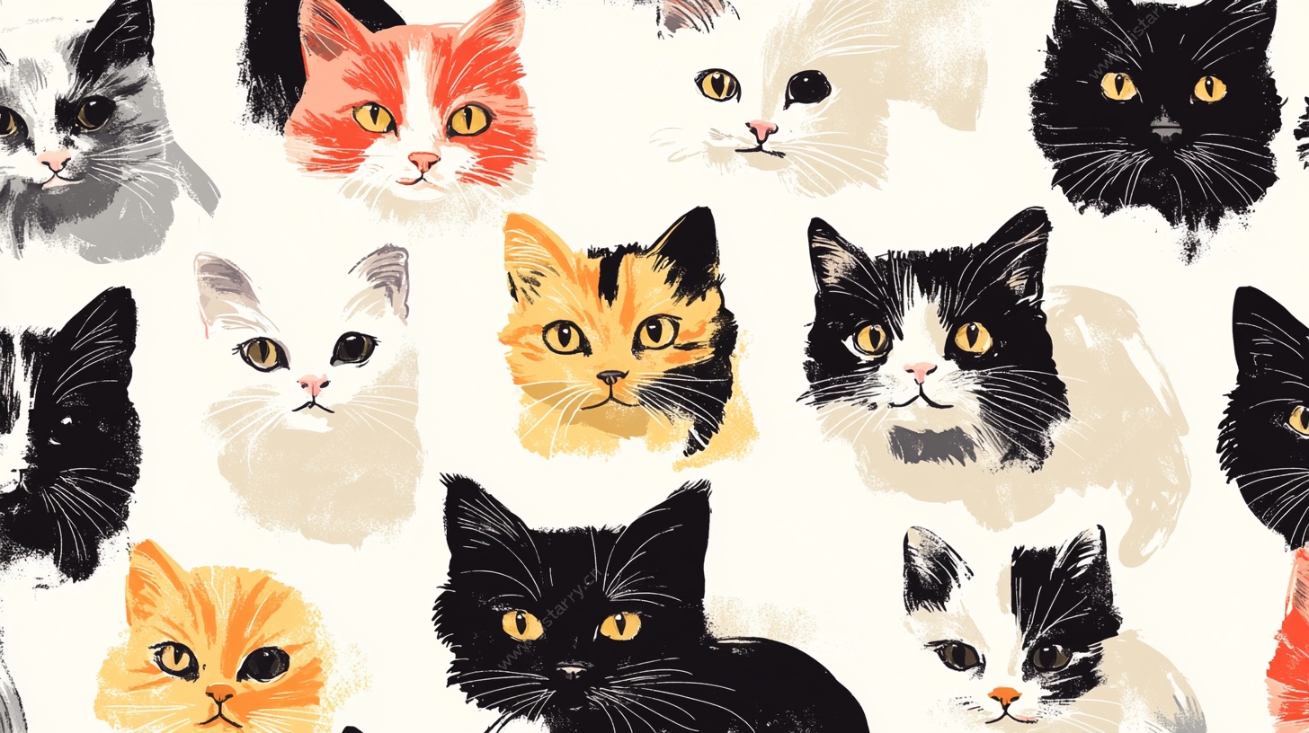 多彩猫咪头像无缝图案