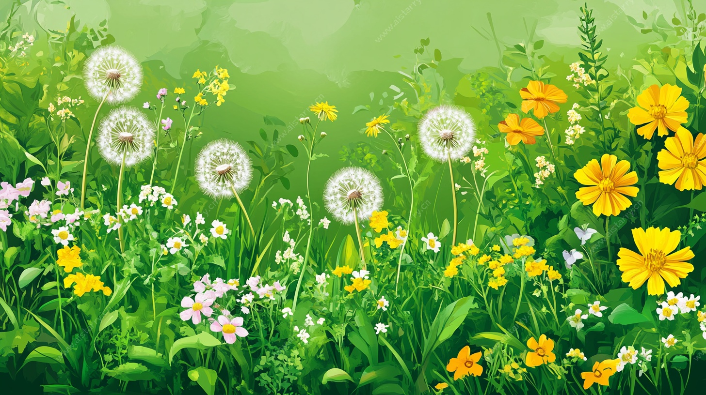 春日蒲公英花海插画