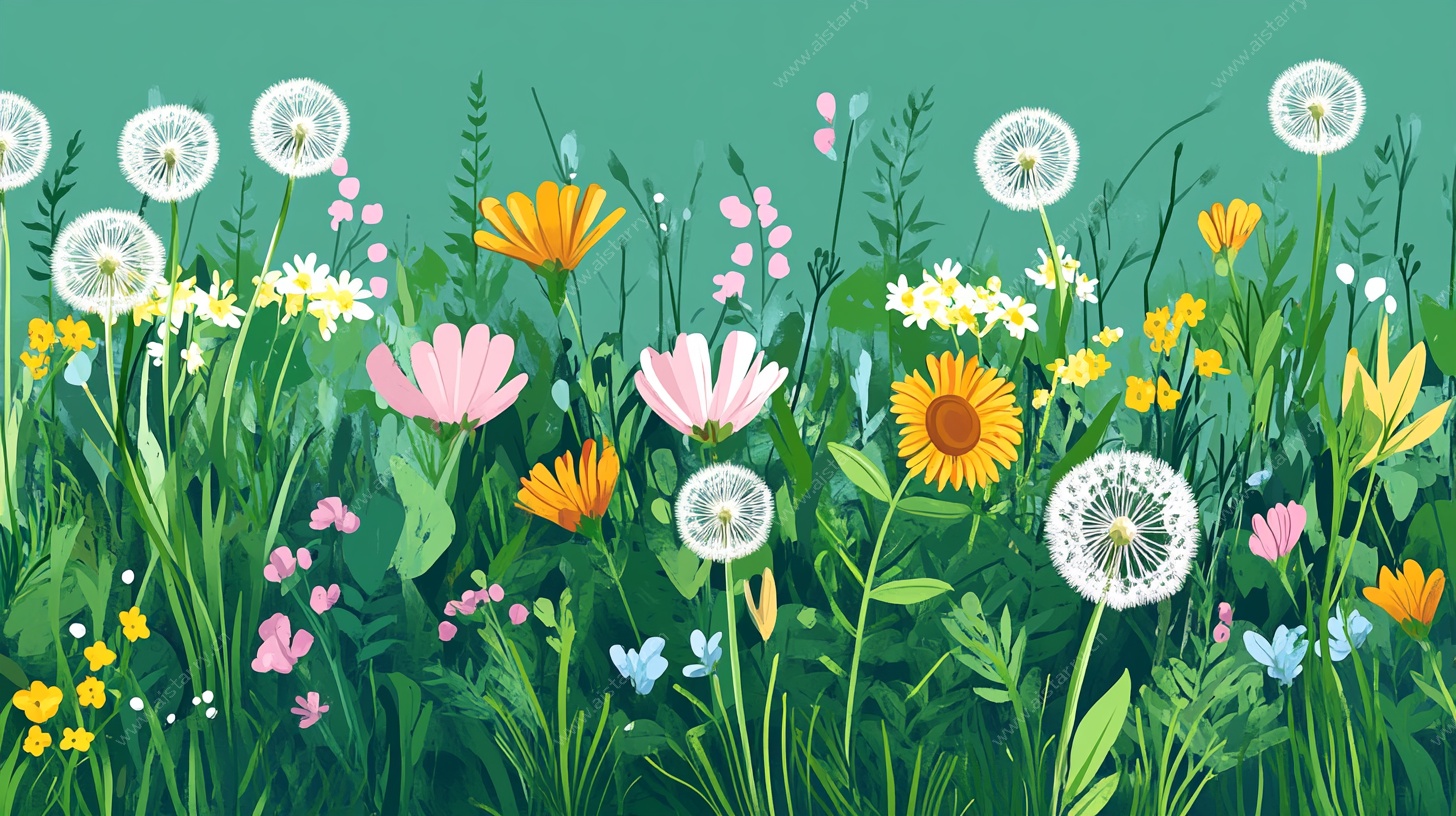 春日烂漫野花插画