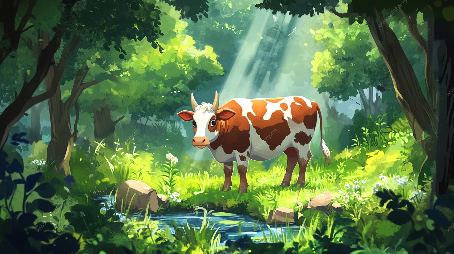 林间牧牛 清新田园景象