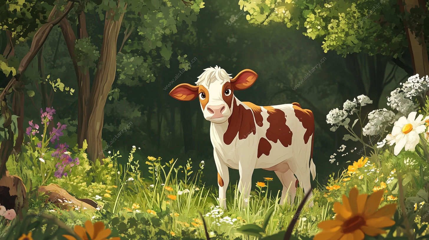 林间奶牛的自然小景