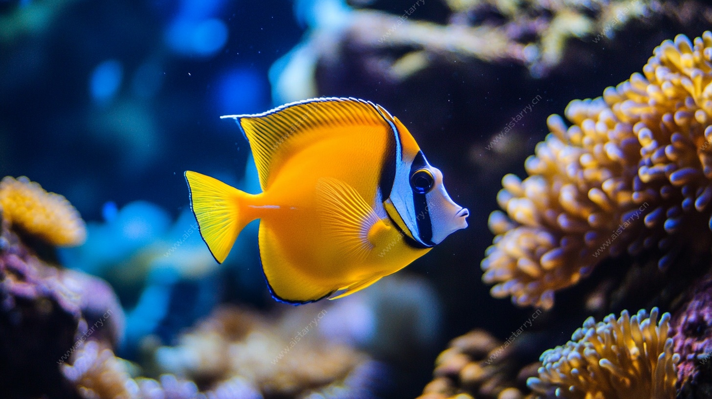 热带黄刺尾鱼游弋珊瑚间