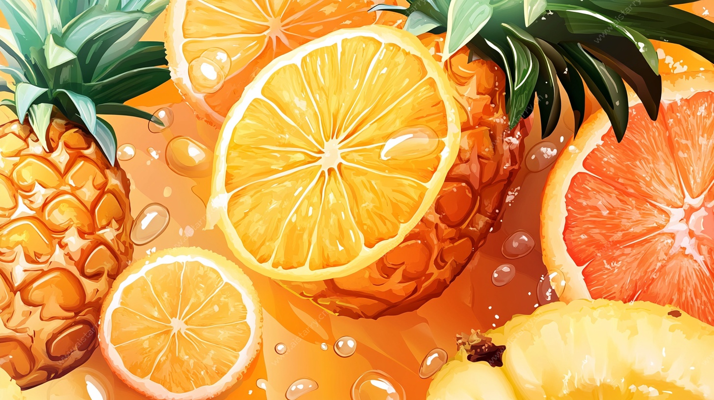 缤纷柑橘菠萝插画