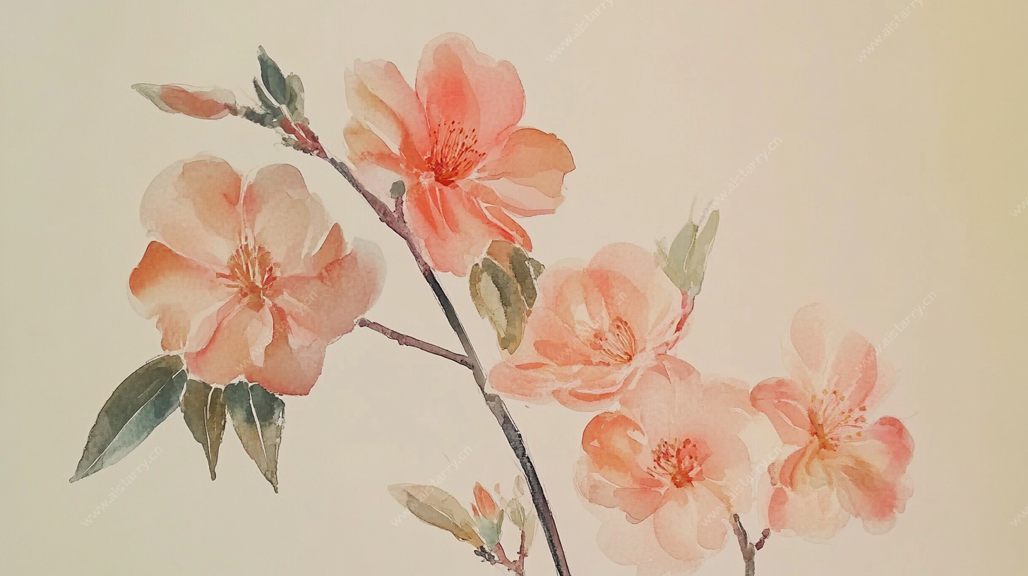 水墨风粉嫩花卉图