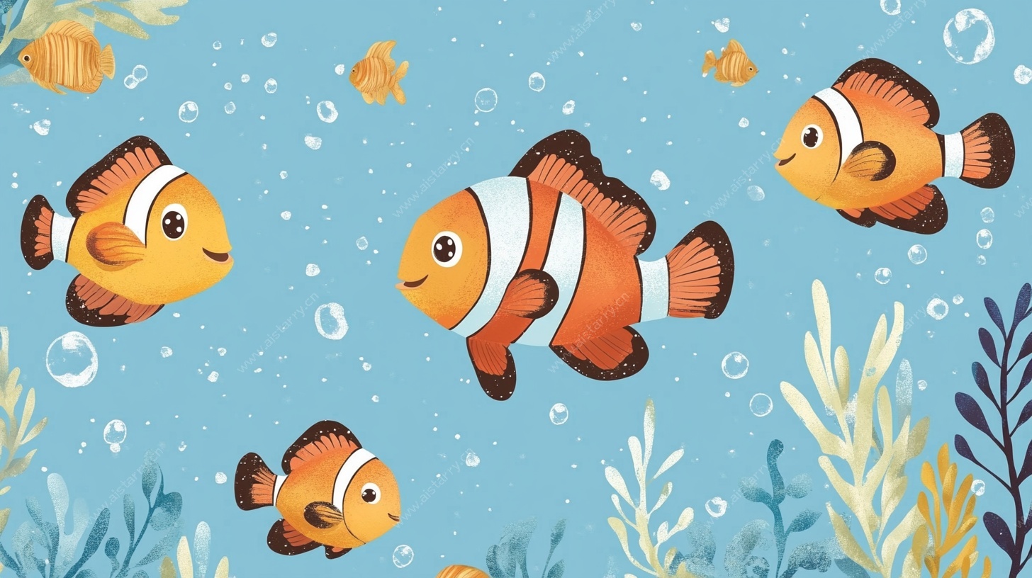 可爱小丑鱼海底畅游图