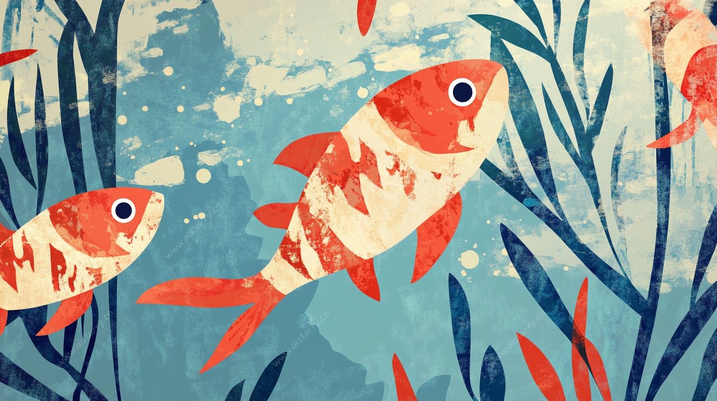 畅游水底的多彩金鱼