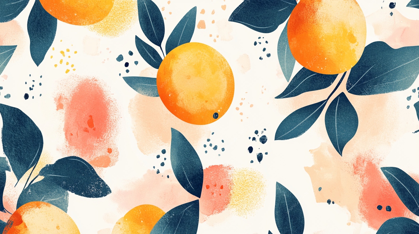 水彩风柑橘图案设计