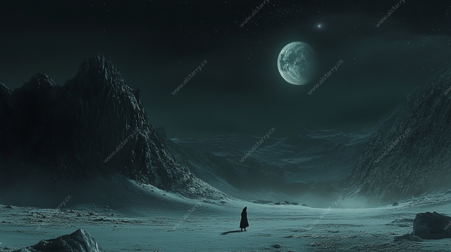 月夜孤影于雪山旷野