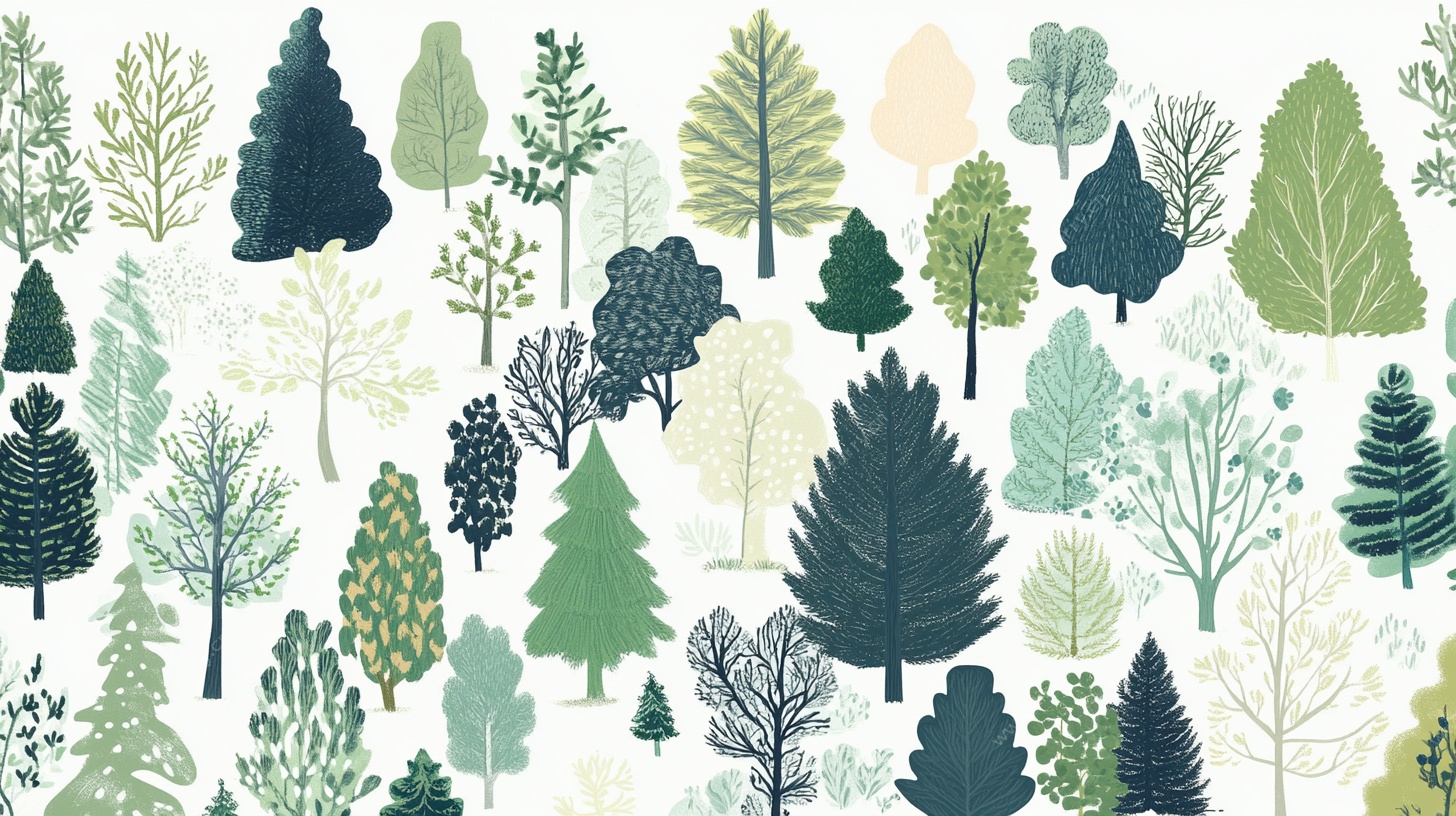 森林树木手绘清新图案
