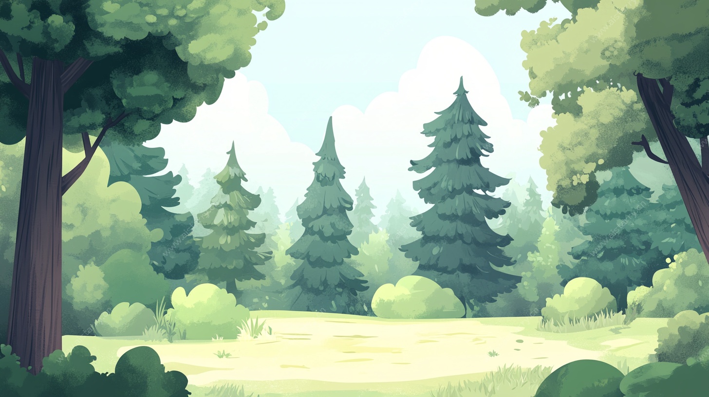 清新森林卡通风景图