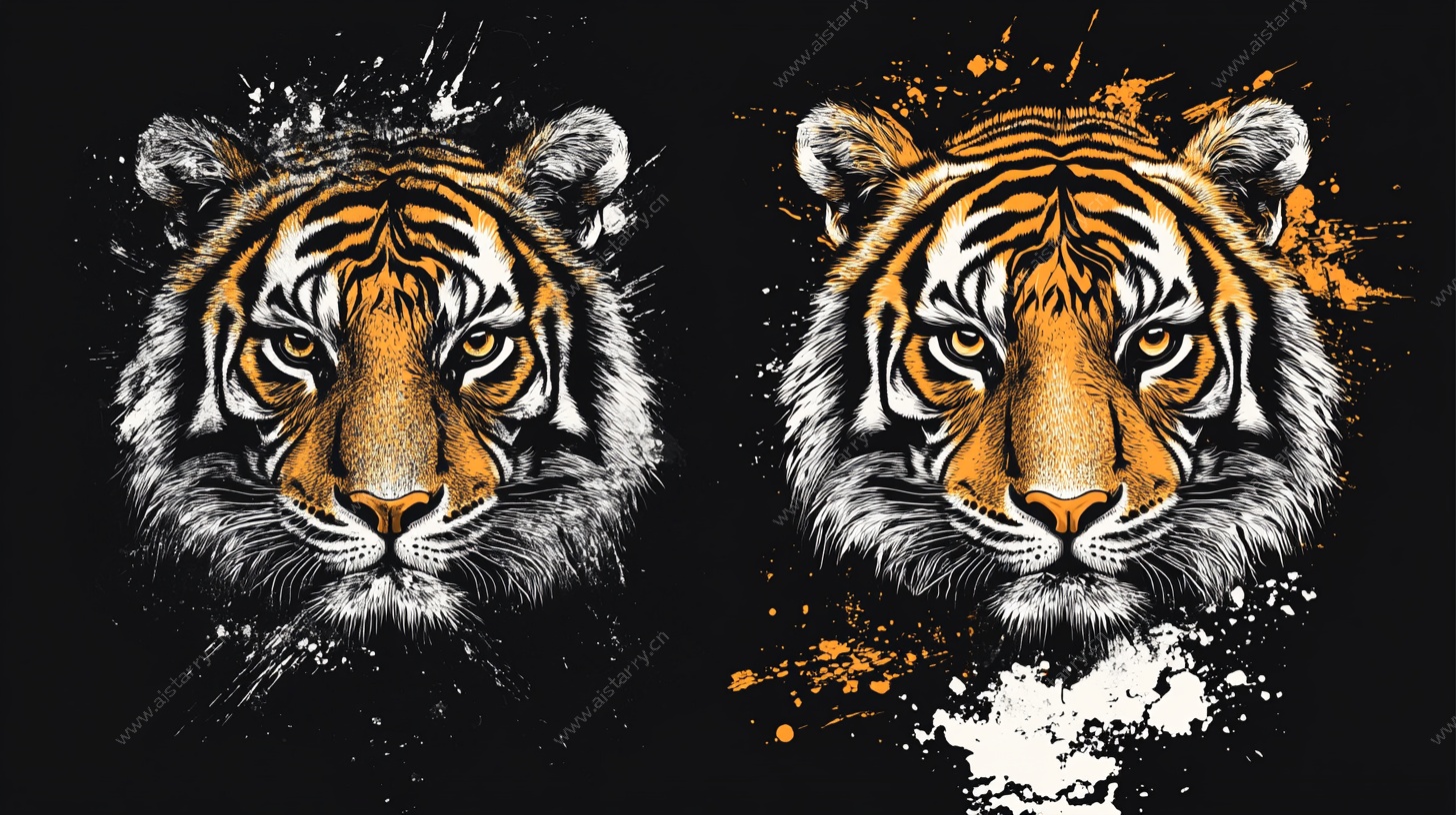 双虎头像 泼墨艺术风